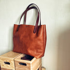 Lovecky Leather kožená kabelka 72 – tři kusy tote bag ve světle hnědé kůži s tmavými uchy, ručně vyrobené v ČR.