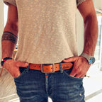 Lovecky Leather kožený opasek 38 mm světle hnědý – pánský kožený opasek do riflí, pravá hovězí kůže, ruční výroba v ČR.